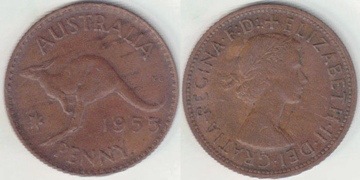 1955 Y. Australia Penny (Fine-VF)